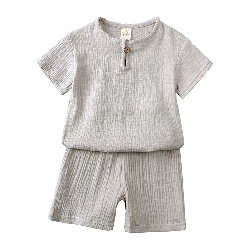 Summer Children's Clothing Set for 0-6Y Boys & Girls Cotton Linen Muslin Suit T-shirt Tops + Shorts 2pcs Baby Loungewear Outfit