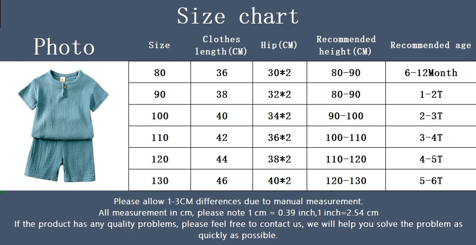Summer Children's Clothing Set for 0-6Y Boys & Girls Cotton Linen Muslin Suit T-shirt Tops + Shorts 2pcs Baby Loungewear Outfit