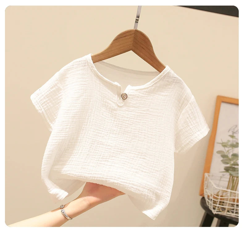 Summer Children's Clothing Set for 0-6Y Boys & Girls Cotton Linen Muslin Suit T-shirt Tops + Shorts 2pcs Baby Loungewear Outfit