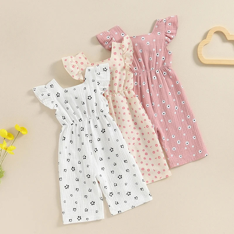 Toddler Kids Clothes Girls Summer Overalls Cotton Floral Print Backless Bowknot Rompers Jumpsuits  Baby Clothing