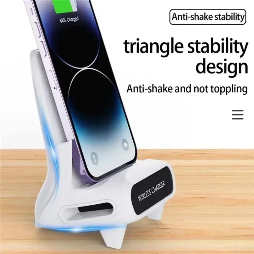 VIKEFON Lazy Desktop Phone Holder Wireless Charger Stand Fast Charging Station for iPhone 16 15 14 13 Samsung Xiaomi