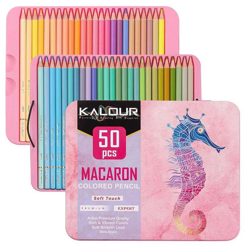 KALOUR Neon Colored Pencils Set 50pcs Fluorescent Metallic/Pastel Color Professional Drawing Art Kit for Adults Beginners Artist