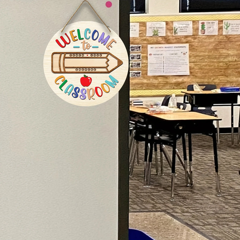 1pc, Welcome To Classroom, Teacher Welcome Sign, Wooden Welcome Sign, Round Wooden Teacher Sign, Wooden Teacher Door Sign, Round