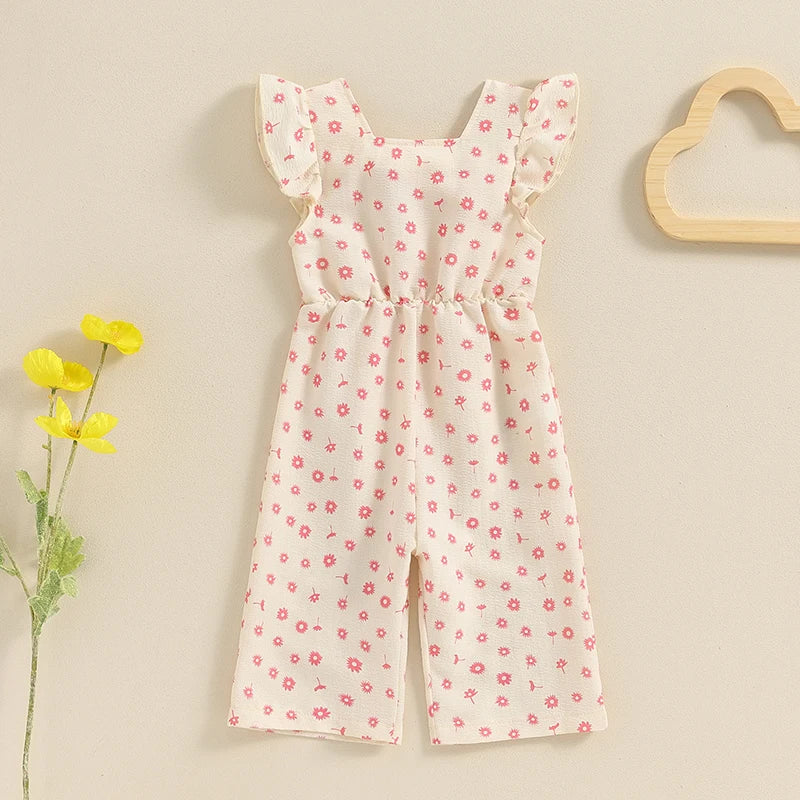 Toddler Kids Clothes Girls Summer Overalls Cotton Floral Print Backless Bowknot Rompers Jumpsuits  Baby Clothing