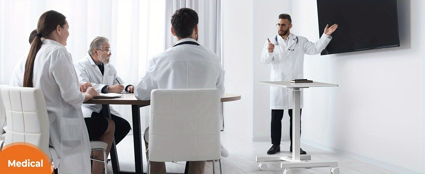 Small Mobile Rolling Standing Desk - Overbed Table, Teacher Podium with Wheels, Adjustable Work Table, Rolling Desk Laptop Computer Cart for Home, Office, Classroom