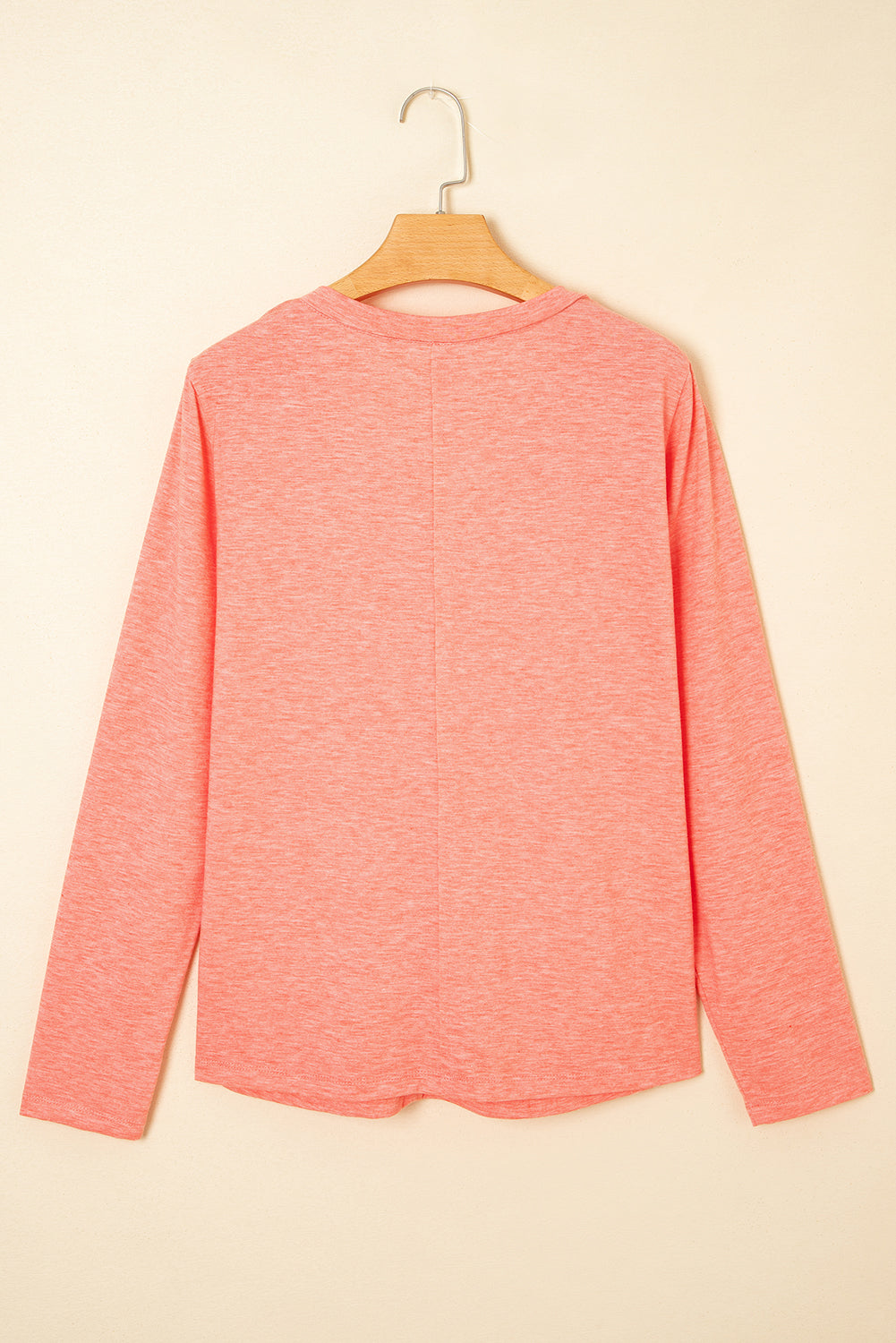 Fresh Salmon Floral Patched V Neck Long Sleeve Top