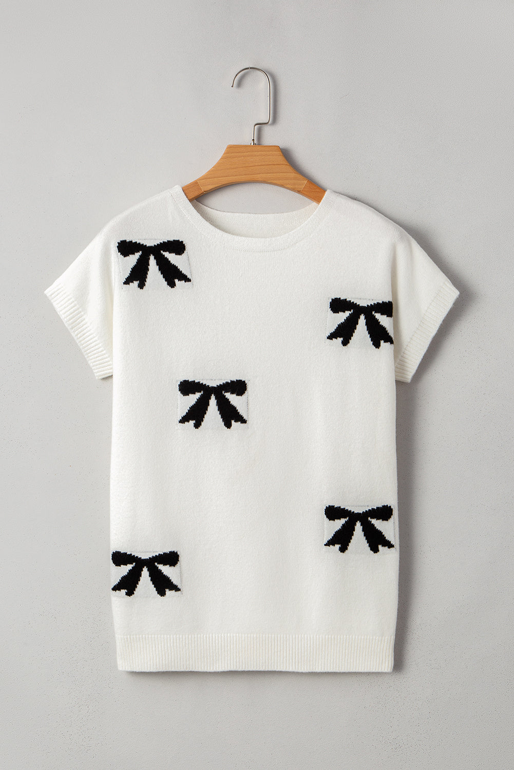 Black Bow Pattern Short Sleeve Knit Top