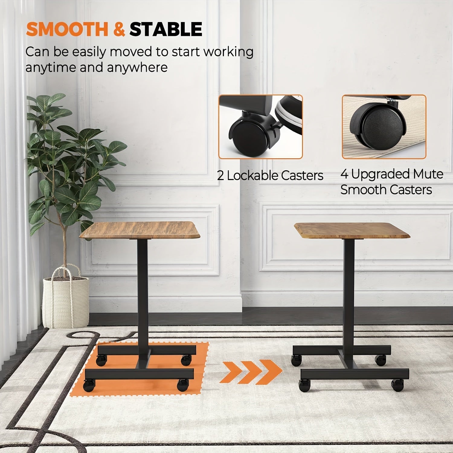 Small Mobile Rolling Standing Desk - Overbed Table, Teacher Podium with Wheels, Adjustable Work Table, Rolling Desk Laptop Computer Cart for Home, Office, Classroom