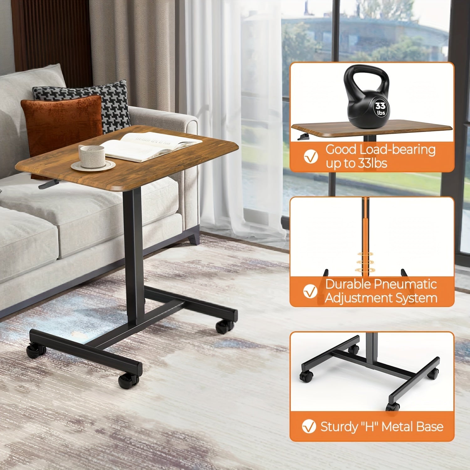 Small Mobile Rolling Standing Desk - Overbed Table, Teacher Podium with Wheels, Adjustable Work Table, Rolling Desk Laptop Computer Cart for Home, Office, Classroom