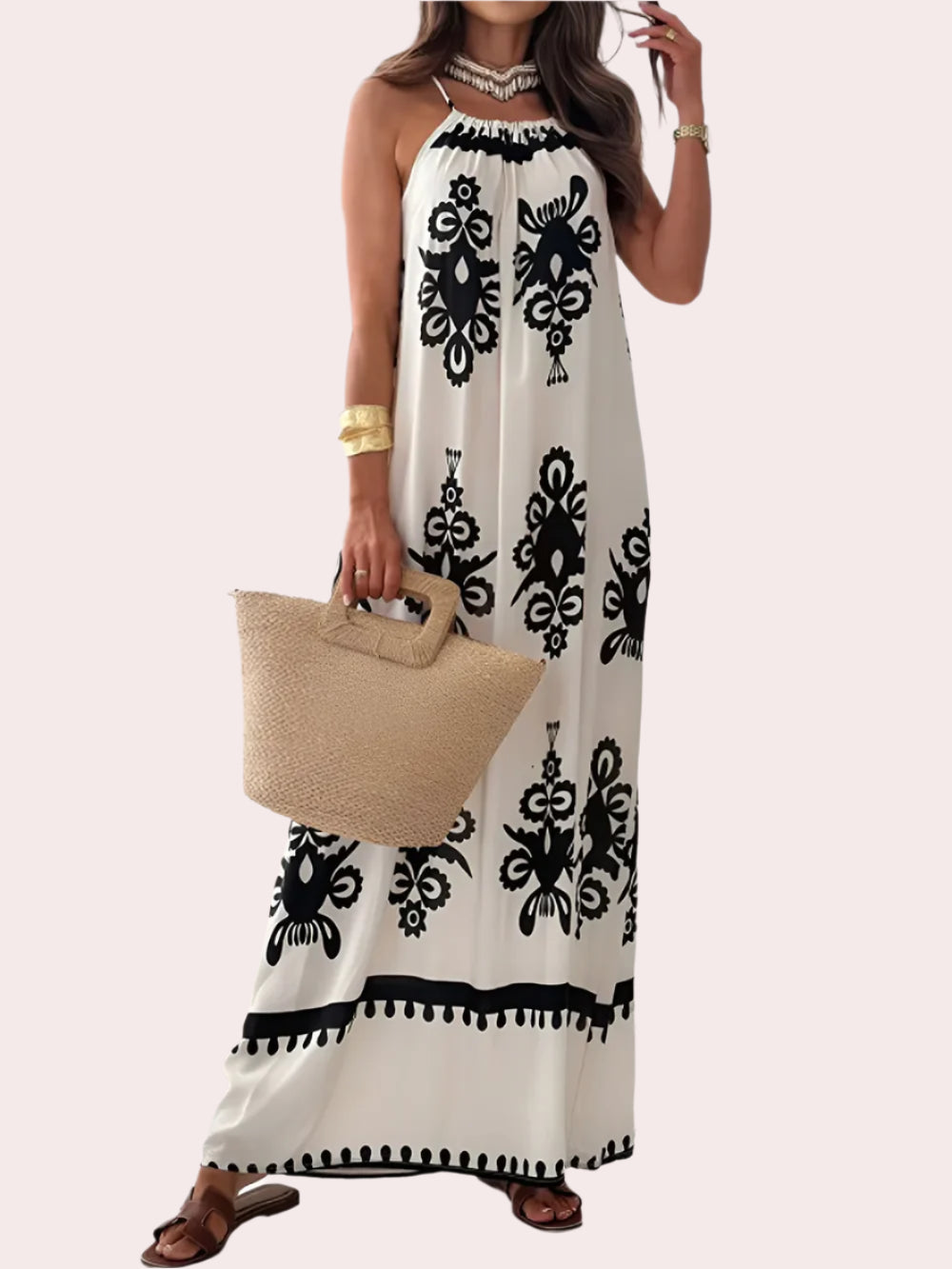 Printed Spaghetti Strap Sleeveless Maxi Dress