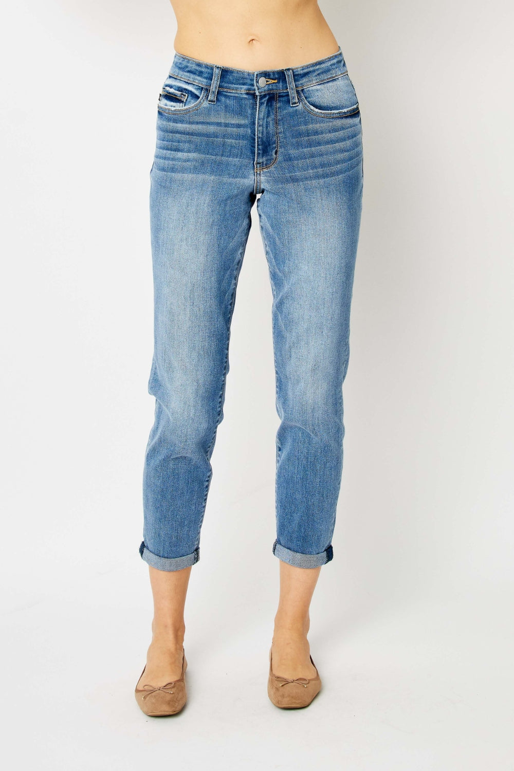 Judy Blue Full Size Cuffed Hem Slim Jeans-0