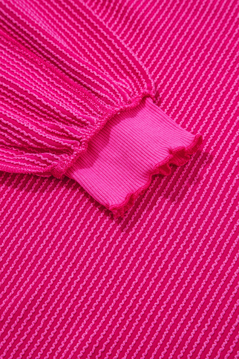 Strawberry Pink Twisted Ribbed Seamed Patchwork Long Sleeve Top