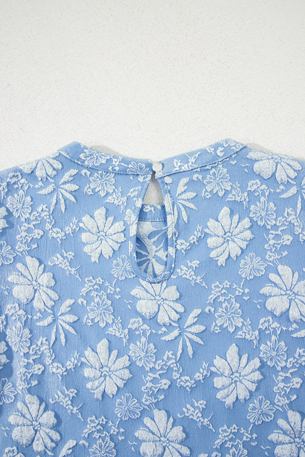 Sky Blue Floal Jacquard Elegant Mini Dress