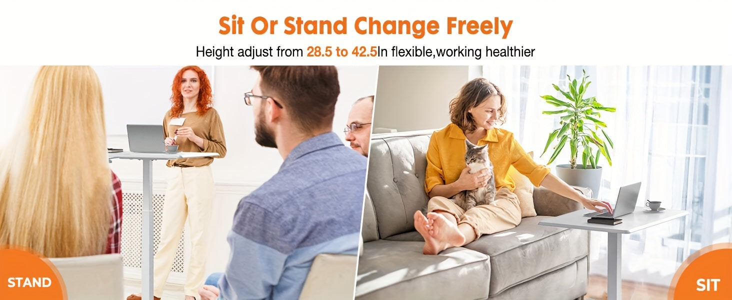 Small Mobile Rolling Standing Desk - Overbed Table, Teacher Podium with Wheels, Adjustable Work Table, Rolling Desk Laptop Computer Cart for Home, Office, Classroom