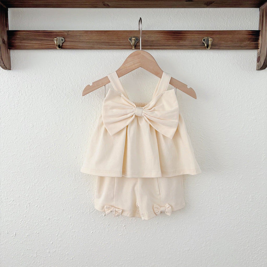 Summer Baby Kids Cute Solid Color Sleeveless Top Vest with Trousers Clothing Set for Girls-3