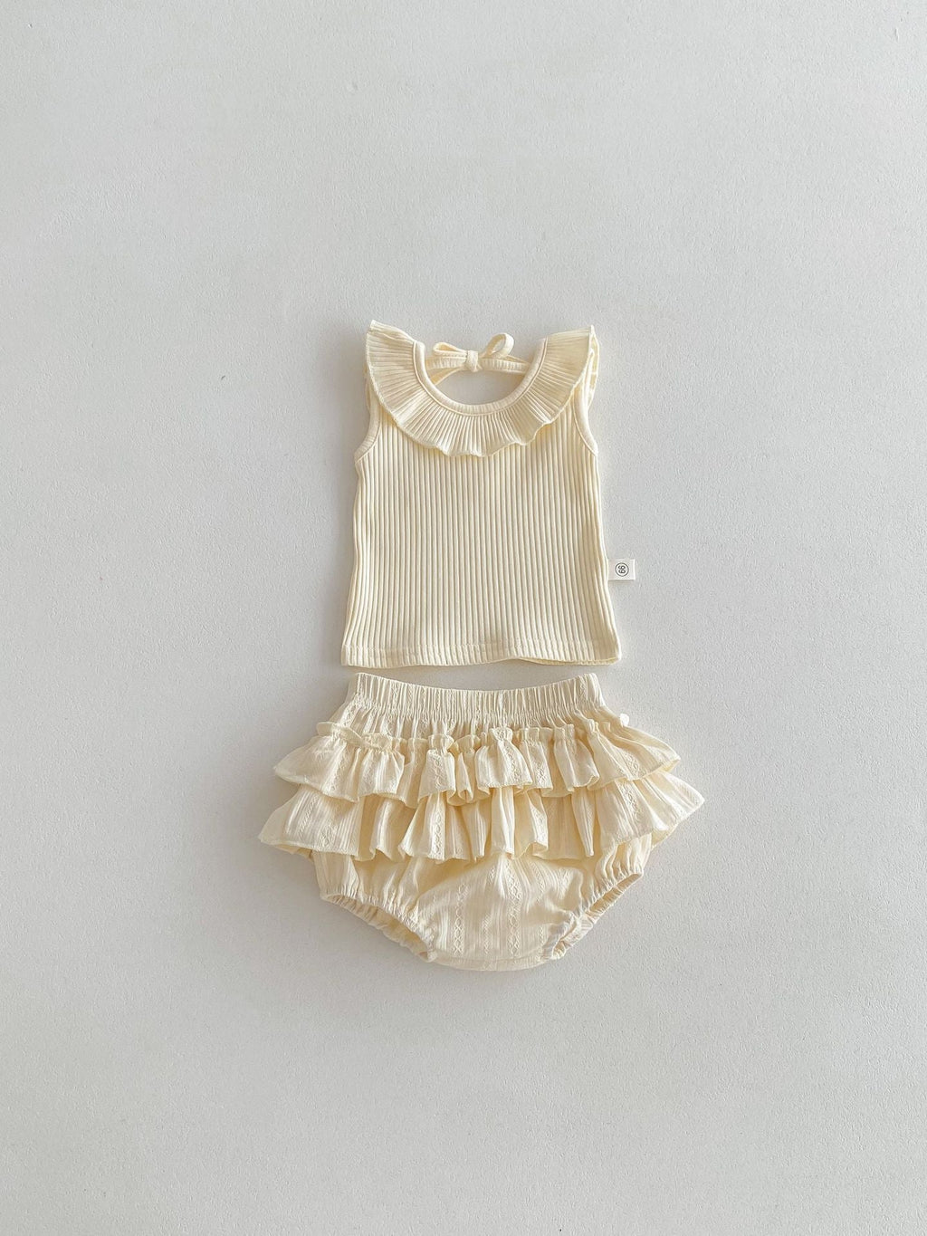 Summer Baby Kids Girls Solid Color Sleeveless Ruffle Collar Vest And Skirt Clothing Set-1