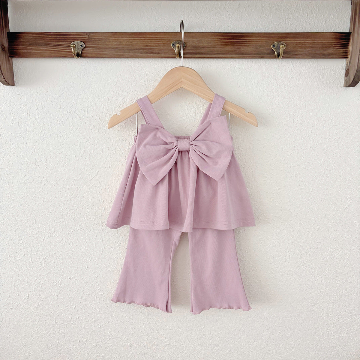 Summer Baby Kids Cute Solid Color Sleeveless Top Vest with Trousers Clothing Set for Girls-4